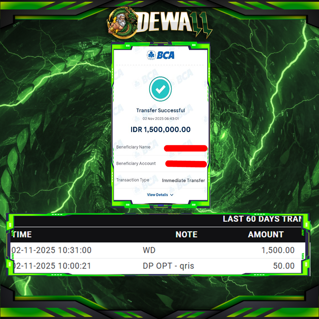 DEWA11: Memberikan Bukti Member Baru Depo 50k Withdraw 1,5 Juta Hari Ini image 1